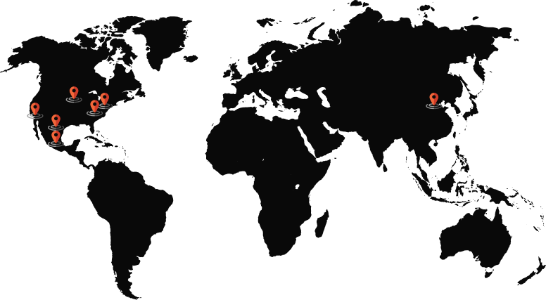 A global map containing markers for the distribution locations.